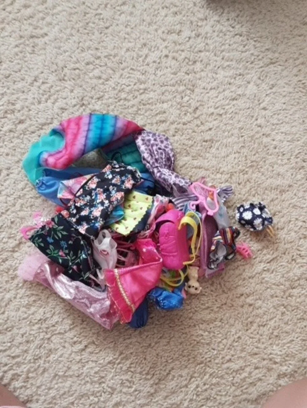 Barbie Closet With A Pile Of Random Doll Clothes And Accesories